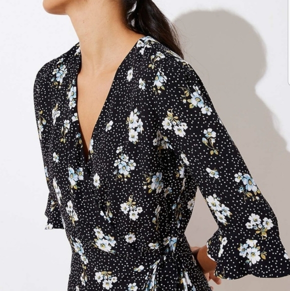 NWT LOFT Black Floral Wrap Skort Romper Dress Womens Size 4 Small - Picture 2 of 13